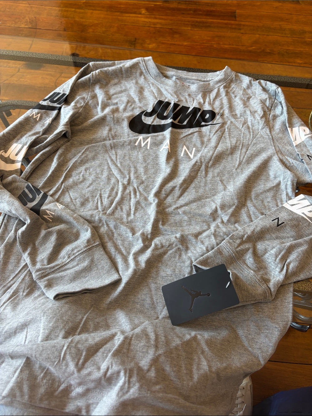 Jordan Long-Sleeve Jumpman Crewneck Shirt - Gray with Black Logo